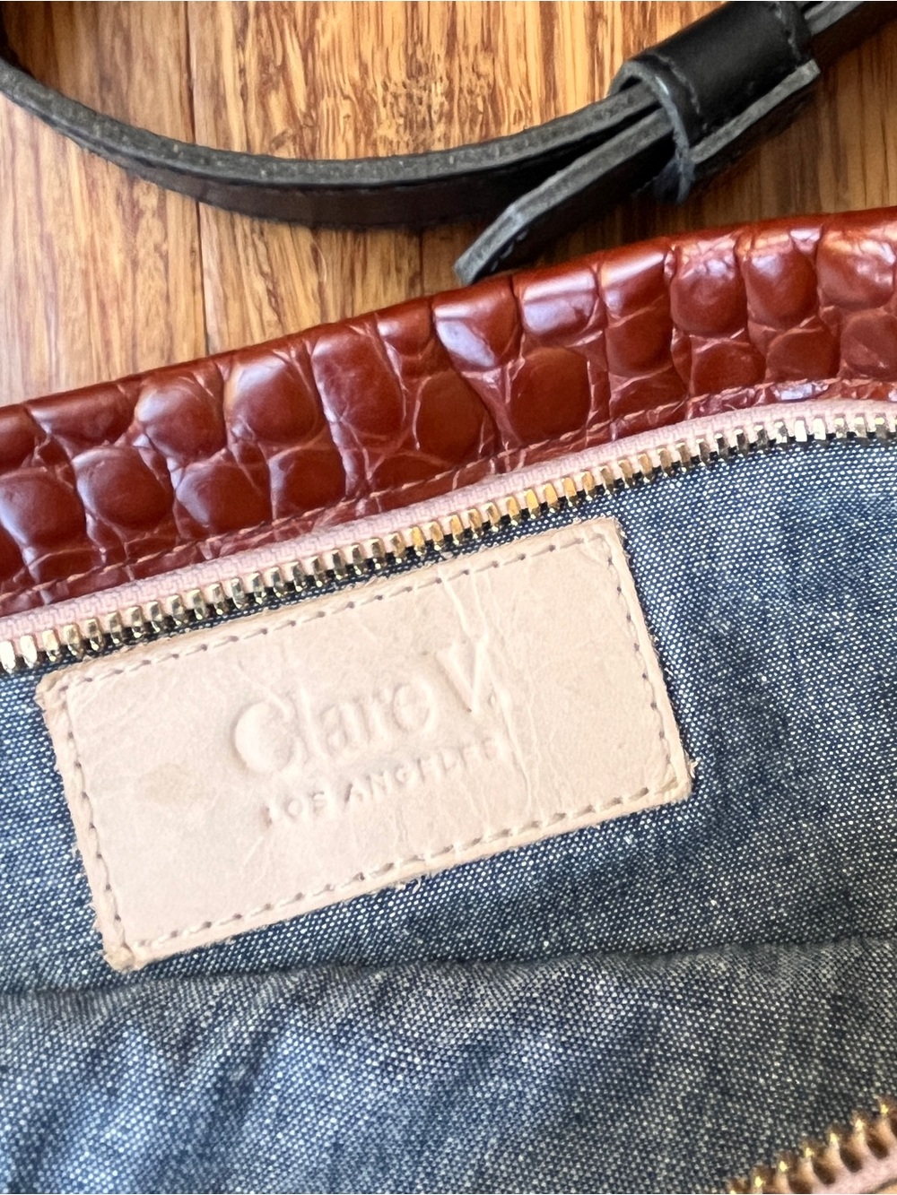 Clare V Croc-Embossed Grande Fanny in Chestnut Brown - Picture 5 of 5